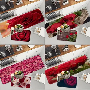 Коврик для пола с красной розой в стиле ретро, кухонный коврик для гостиной, нескользящие домашние ковры на выбор