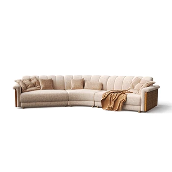 Кожаный диван на вилле, большой угловой диван в гостиной, комбинированный диван в минималистичном стиле