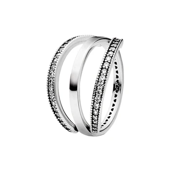 Кольцо серебряного цвета с логотипом Pandora и сердечками Кольцо для женщин CZ Кубический циркон Звезда Луна Цветок Свадебные украшения Кольца Подарки