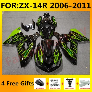 Комплект мотоциклетных обтекателей для Ninja ZX-14R 2006 2007 2008 2009 2010 2011 ZX14R zx 14r 06 07 08 комплект обтекателей кузова зеленый, черный