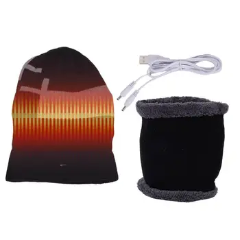 Комплект шапок и шарфов с электрическим подогревом USB Теплая шапка для подогрева шеи Перезаряжаемая Вязаная шапочка с подогревом для альпинизма на открытом воздухе