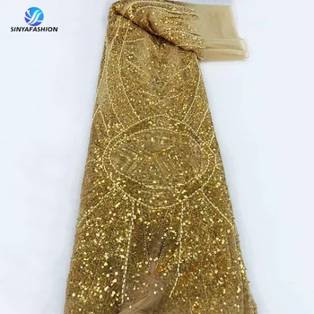 Кружевная ткань Sinya с африканскими блестками 2023, Высококачественное Французское сетчатое кружево, тюль с вышивкой, Роскошное свадебное кружево из тяжелого бисера, свадебное кружево для новобрачных