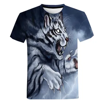 Летняя одежда в стиле харадзюку, мужские футболки большого размера, винтажная футболка, футболка с 3D-принтом тигра, топ с изображением животных