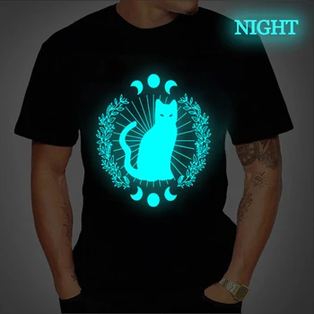 Летняя футболка с принтом кошки и Луны, одежда Animal Luminou, уличная одежда с коротким рукавом, топы оверсайз, повседневная одежда, модная мужская футболка
