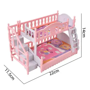 Мебель для кукольного дома, двухъярусные кровати, игрушечная миниатюрная двуспальная кровать для детей, девочек и мальчиков