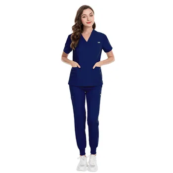 Медицинская униформа для летней медсестры, женская модная униформа, Прохладная ткань, медицинские скрабы с коротким рукавом, одежда для кормления, эластичные брюки для кормления