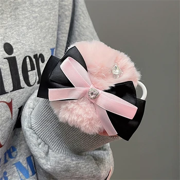 Милый плюшевый осенне-зимний розовый наушник с 3D бантом, защитный чехол для наушников, мягкий чехол для Airpods 1 2 3 Pro 2 с подвеской в виде комка шерсти