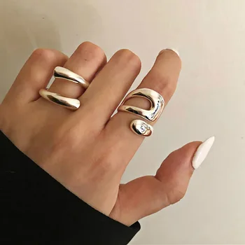 Минималистичные кольца неправильной формы серебристого цвета для женщин, модные Креативные Полые кольца неправильной геометрической формы, открытые кольца, подарки для вечеринок, украшения для Вечеринок