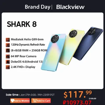 [Мировая премьера] Blackview SHARK 8 Разблокированный Смартфон Android13 G99 16GB 256GB Мобильный телефон 6.78 