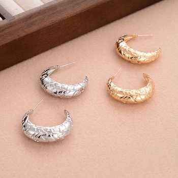 Модные золотистые текстурированные полые серьги-кольца с геометрическим рисунком, резные серьги-кольца, Стильные женские серьги-обручи