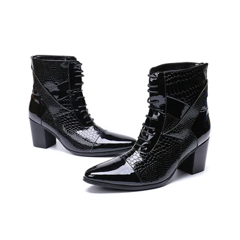 Мужская обувь botas hombre на высоком каблуке 7 см, зимняя обувь, мужские черные боевые ботинки 