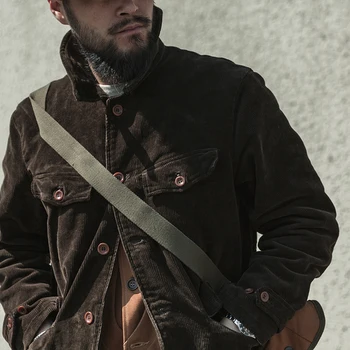 Мужская толстая вельветовая куртка Bronson French для работы, охотничья куртка в винтажном стиле, коричневое пальто из вельвета