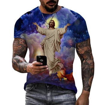 Мужская футболка с 3D-принтом Бога Иисуса 2022, модные футболки унисекс, повседневные футболки оверсайз