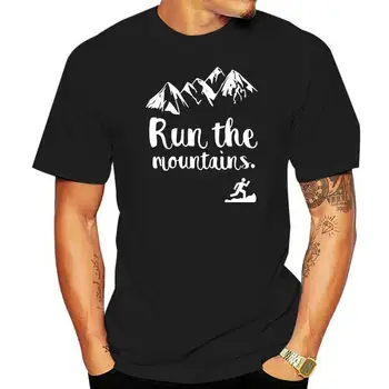 Мужская футболка с круглым вырезом из 100% хлопка, футболка с принтом Run the mountains.Женская футболка для бегунов по тропе и по пересеченной местности.