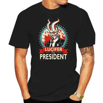 Мужская футболка с принтом Люцифера для президента, сатаны и дьявола, Летняя стильная одежда, Черные футболки, хлопковая футболка