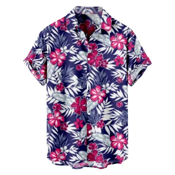 Мужские рубашки с гавайским принтом и пуговицами с коротким рукавом, мужские повседневные рубашки с коротким рукавом, модная мужская блузка 2024 목티 y2k