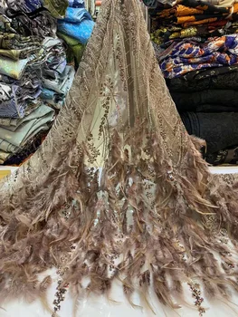 Мэдисон Роскошный Африканский Жених Блестки Кружевная Ткань Высокого Качества 2024 Французская Вышивка 3D Перо Кружева Нигерийское Свадебное Платье