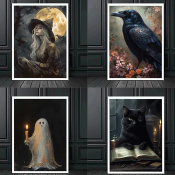 Настенный плакат Dark Academy Art, Виктория Кроу, Призрак ведьмы, украшение фона на Хэллоуин, Печать в готическом стиле, холст Paintin