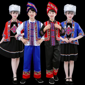 Новая детская одежда Miao, танцевальный костюм для девочек и мальчиков из провинции Гуйчжоу, Юньнань, 61 Аксессуары для выступлений меньшинств