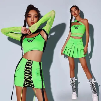 Новая одежда для джазовых танцев Kpop, флуоресцентно-зеленая одежда для хип-хопа, сценический костюм танцовщицы из ночного клуба Gogo, одежда для взрослых, одежда для черлидинга