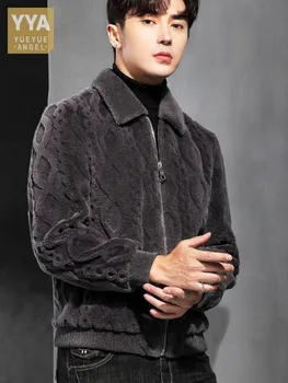 Новое зимнее мужское короткое пальто для стрижки овец с отложным воротником, куртка из натуральной шерсти, Приталенная Деловая Повседневная куртка из овечьей шерсти на молнии