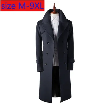 Новое Осенне-Зимнее Модное Шерстяное пальто, Супер Куртка, Повседневное X-long Двубортное Мужское Шерстяное Пальто, Большие Размеры M-7XL 8XL 9XL