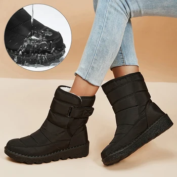 Новые женские зимние ботинки Waterpoof Зима 2023, теплые ботильоны из толстого плюша для женщин, нескользящая женская обувь с хлопковой подкладкой, большие размеры