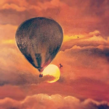 Опытный Старый художник Вручную нарисовал Абстрактный пейзаж, Огненный шар, летящий в небе, Картина маслом, Абстрактный Закат, Небо, картины маслом