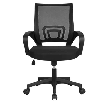 Офисный стул LISM с регулируемой сеткой в середине спинки, поворотный, с подлокотниками, черный, серый