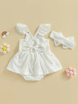 Очаровательное платье-комбинезон-пачка для новорожденной девочки с вырезом на бретельках, шифоновый комбинезон и соответствующие повязки на голову - идеально.