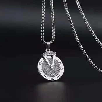 Персонализированный вращающийся диск времени, треугольная часовая стрелка, подвеска в стиле хип-хоп для мужчин и женщин, ожерелье из титановой стали, пара ювелирных изделий