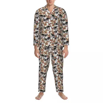 Пижама с принтом милой Собаки, мужская пижама с забавным животным, Мягкая Повседневная одежда для сна, Осенние Повседневные пижамные комплекты с рисунком большого размера из двух частей