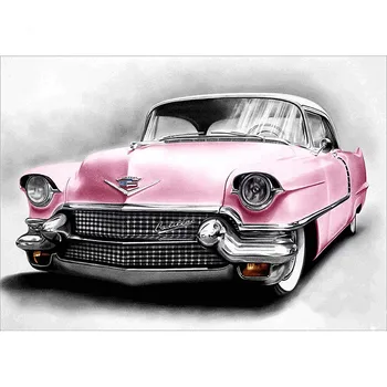полная квадратная/круглая алмазная роспись сверлом Красивый розовый автомобиль 5D DIY алмазная вышивка стразами мозаичное украшение