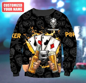 Пользовательское Название Poker Beer С 3D Принтом, Мужская Модная Толстовка Унисекс, Повседневный пуловер с длинными рукавами, Подарок Для Игрока В покер MT-150