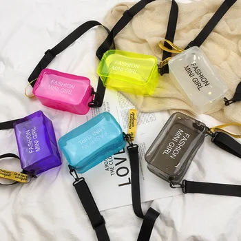 Прозрачная лазерная сумка через плечо для женщин с буквами ярких цветов, модная мини-сумка-мессенджер из желеобразного ПВХ, маленькая сумка-тоут