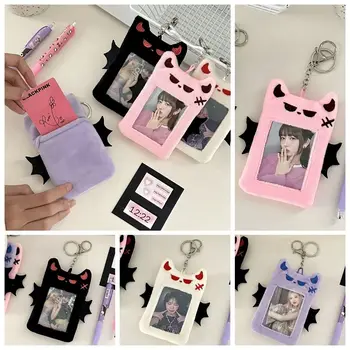 Прозрачный мультяшный плюшевый держатель для фотокарточек Демон-летучая мышь с брелком-подвеской Мультяшная обложка для карточек в корейском стиле для карточек