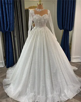 Роскошное свадебное бальное платье Funyue, свадебное платье с цветами в виде сердца, кружевное блестящее платье с пайетками, платье невесты с длинными рукавами, Vestidos De Novia