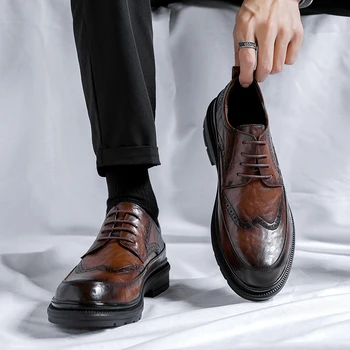 Роскошные мужские модельные туфли-броги из натуральной кожи, Новый стиль, Брендовая Дизайнерская Винтажная Свадебная Деловая обувь для мужчин