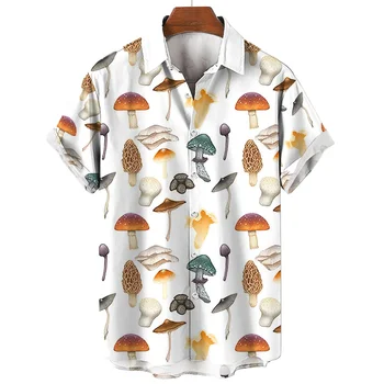 Рубашка с короткими рукавами с 3D фантазийным грибным принтом 2023, новая мужская повседневная рубашка с отложным воротником и короткими рукавами с принтом.