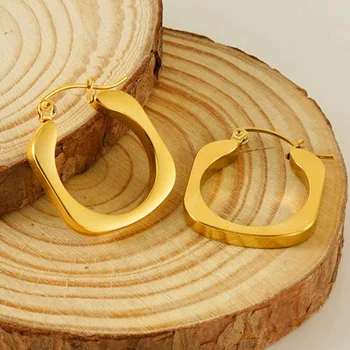 Серьги в форме кольца из титановой стали Для женщин, 18-Каратные Квадратные Большие серьги-кольца с изысканным дизайном из нержавеющей стали