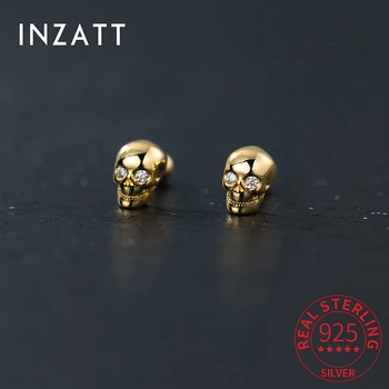 Серьги-гвоздики INZATT из настоящего стерлингового серебра 925 пробы с цирконом в виде скелета для женщин, модные ювелирные украшения, аксессуары для пирсинга с шариковыми винтами