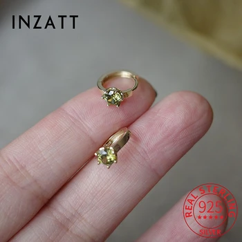 Серьги-кольца INZATT из настоящего серебра 925 пробы с одним цирконом 14 карат, модные изысканные ювелирные изделия, минималистичные аксессуары