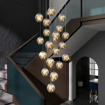 Скандинавские светодиодные люстры для винтовой лестницы, освещающие гостиную, столовую, виллу, декор отеля, Подвесной светильник, подвеска в виде стеклянного шара