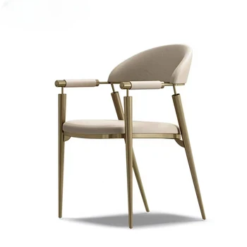 Скандинавское дизайнерское кресло для макияжа высокого класса с роскошным подлокотником, Минималистичная кожаная металлическая ножка, современный обеденный стул