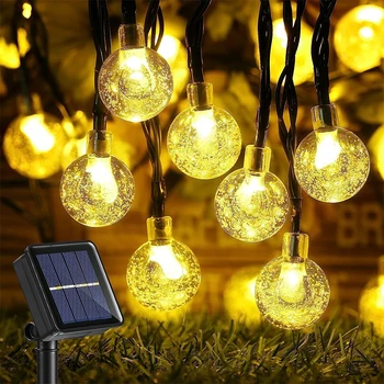 Солнечные струнные фонари Открытый Хрустальный сказочный свет Рождественская гирлянда 8 режимов Водонепроницаемый внутренний дворик для декора вечеринки в саду