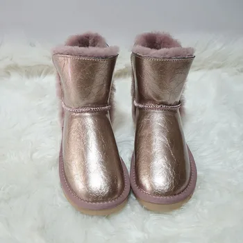 Стильная простота, женские зимние ботинки из натуральной кожи, водонепроницаемые и легко моющиеся сапоги из овечьей шерсти, зимние зимние ботинки без застежки