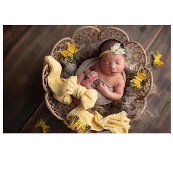 Стильные головные уборы с кружевным бантом для фотосъемки новорожденных и подходящая цветочная подушка