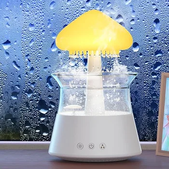 Увлажнитель воздуха Rain Cloud Диффузор С пультом дистанционного управления, лампа для водопада с каплями воды, Звуки грибного дождя, белый шум, Увлажнители воздуха Долговечны