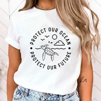 (Футболка премиум-класса) Новая футболка с графическим принтом Protect The Ocean Protect Our Future, футболки, летняя женская футболка, модный топ с коротким рукавом