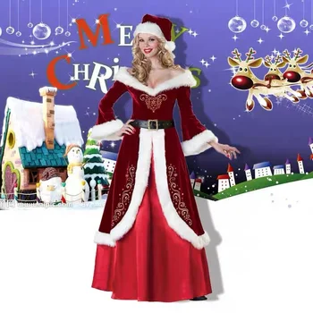 Хит продаж, набор рождественских костюмов для взрослых женщин, утолщенное платье для рождественского представления, ролевые игры для рождественского представления